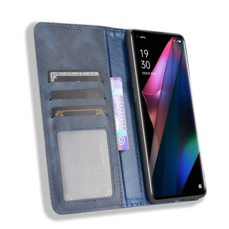 Folio Cover Oppo Find X3 Pro Custodia in pelle Effetto Pelle Vintage Stilizzato