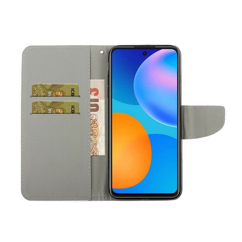 Custodia A Portafoglio Huawei P Smart 2021 Farfalle E Cordino