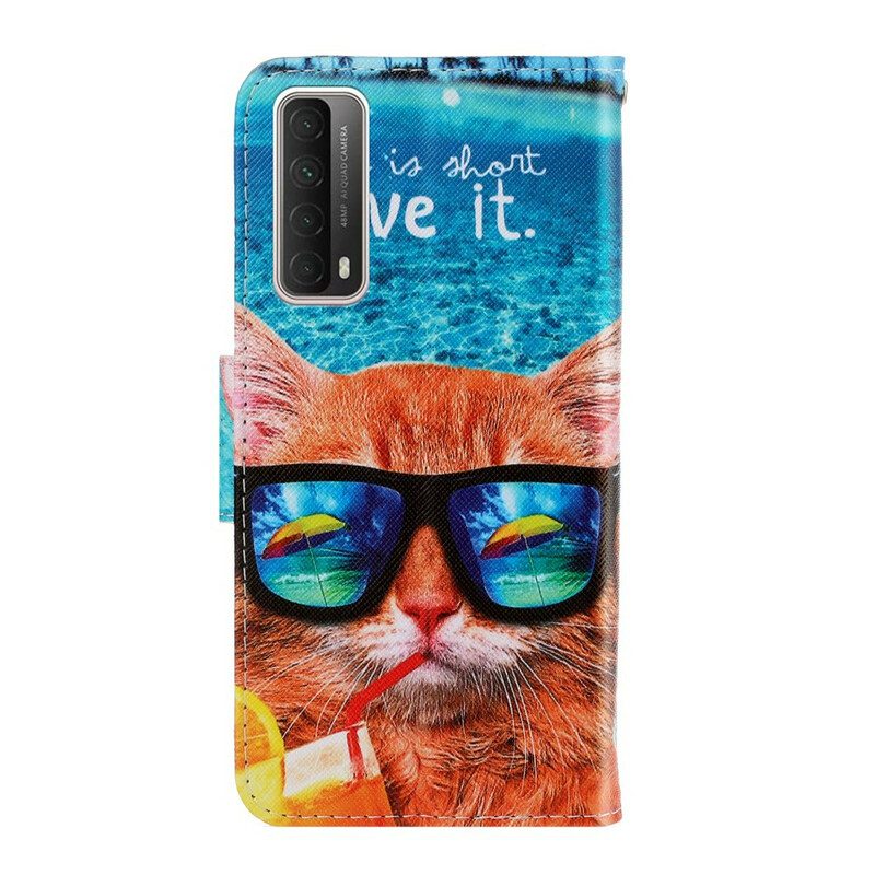 Custodia in pelle Huawei P Smart 2021 Cat Live It Strappy