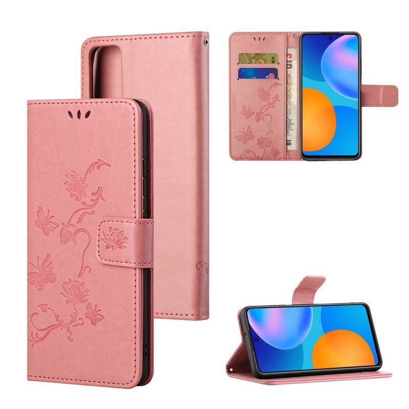 Custodia in pelle Huawei P Smart 2021 Cinturino Fiori