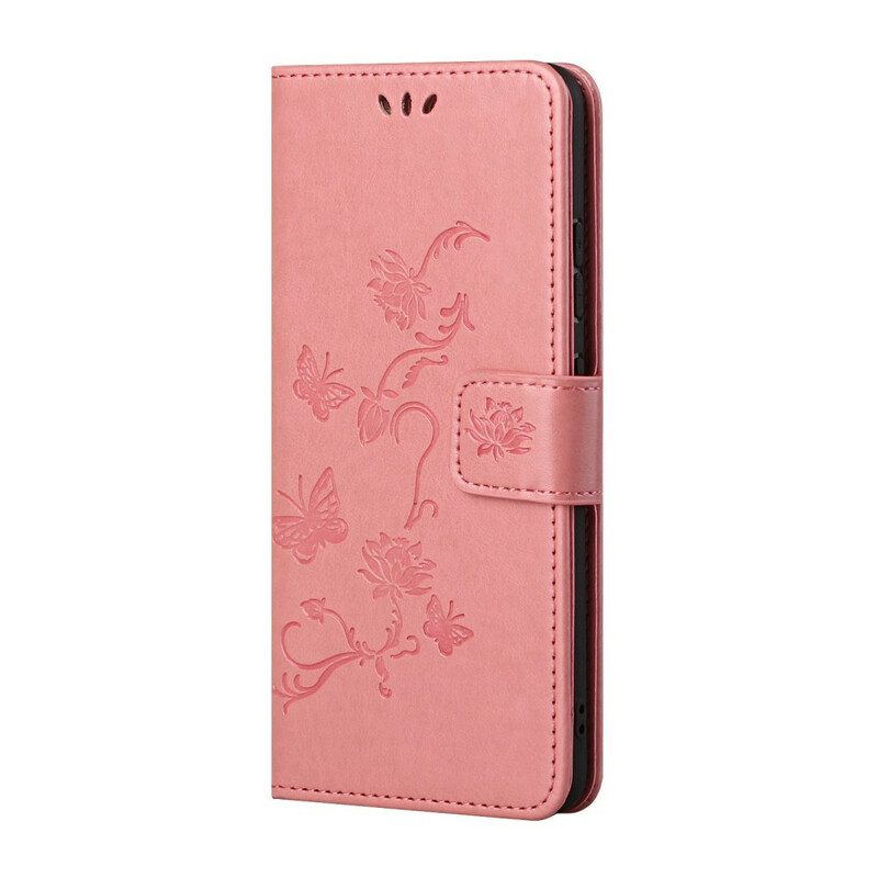 Custodia in pelle Huawei P Smart 2021 Cinturino Fiori