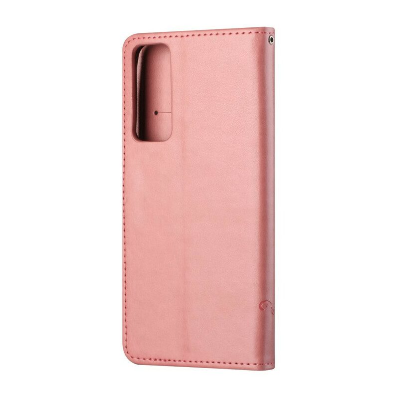 Custodia in pelle Huawei P Smart 2021 Cinturino Fiori