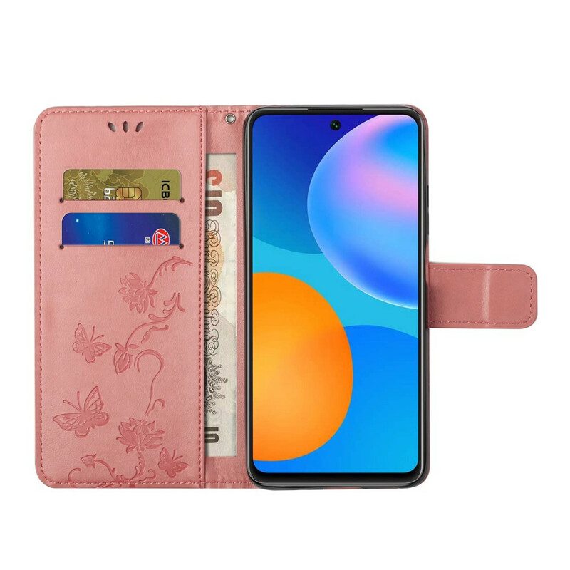 Custodia in pelle Huawei P Smart 2021 Cinturino Fiori