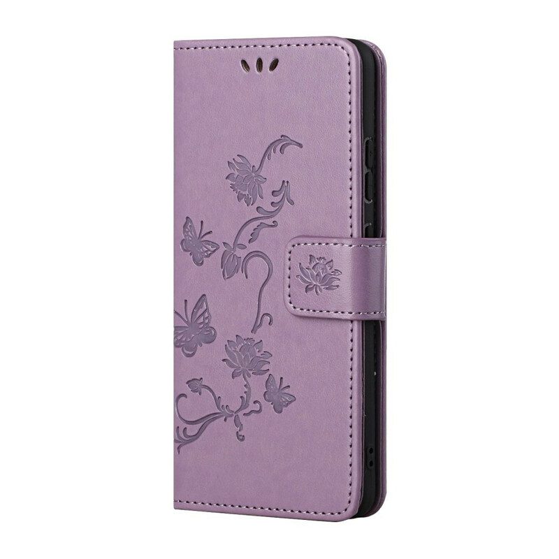 Custodia in pelle Huawei P Smart 2021 Cinturino Fiori