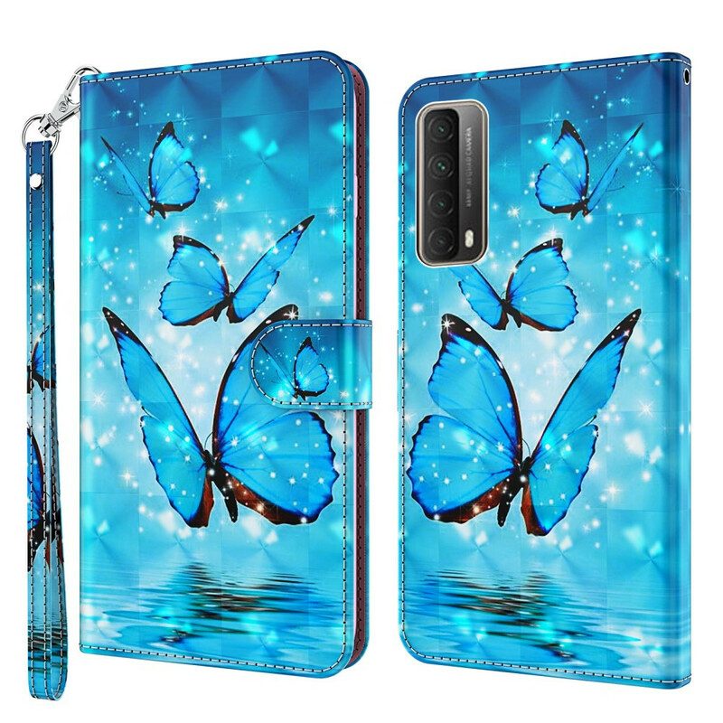 Custodia in pelle Huawei P Smart 2021 Farfalle Blu Volanti