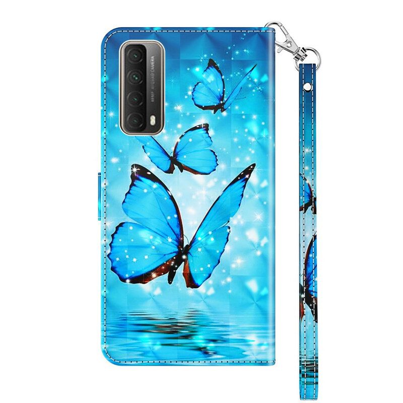 Custodia in pelle Huawei P Smart 2021 Farfalle Blu Volanti