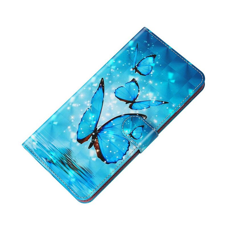 Custodia in pelle Huawei P Smart 2021 Farfalle Blu Volanti