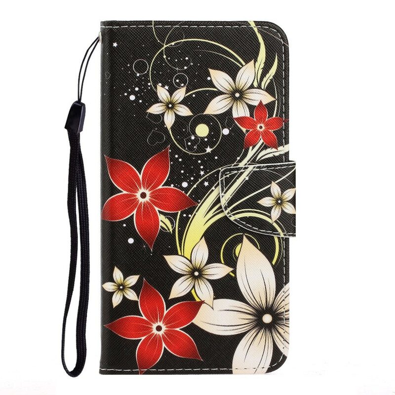 Custodia in pelle Huawei P Smart 2021 Fiori Strappy Colorati