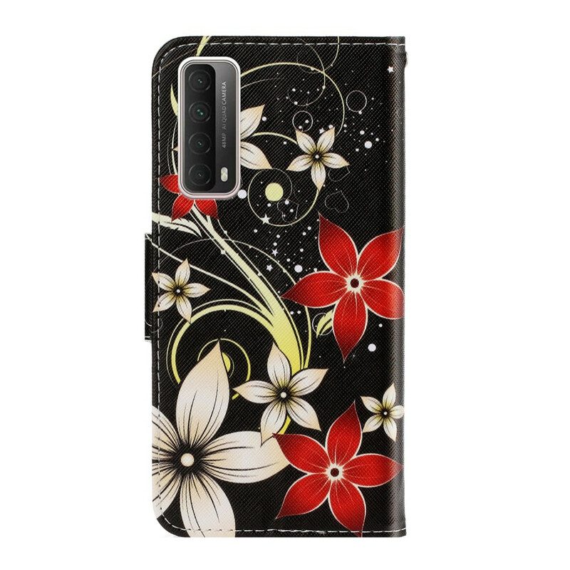 Custodia in pelle Huawei P Smart 2021 Fiori Strappy Colorati