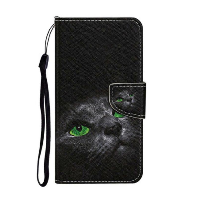 Custodia in pelle Huawei P Smart 2021 Gatto Dagli Occhi Verdi Con Cordino