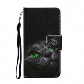 Custodia in pelle Huawei P Smart 2021 Gatto Dagli Occhi Verdi Con Cordino