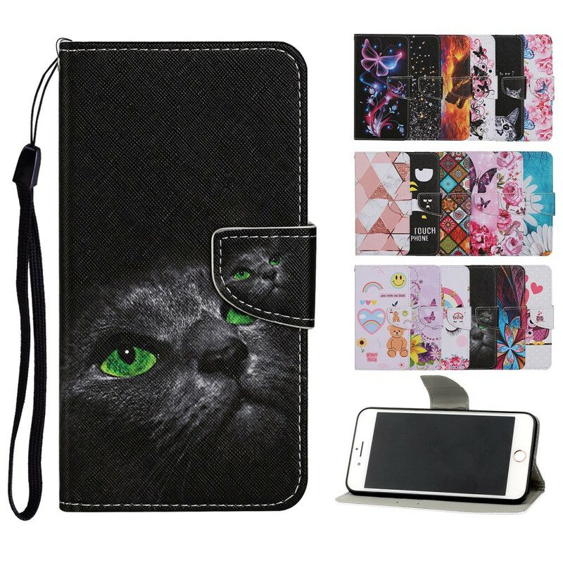 Custodia in pelle Huawei P Smart 2021 Gatto Dagli Occhi Verdi Con Cordino