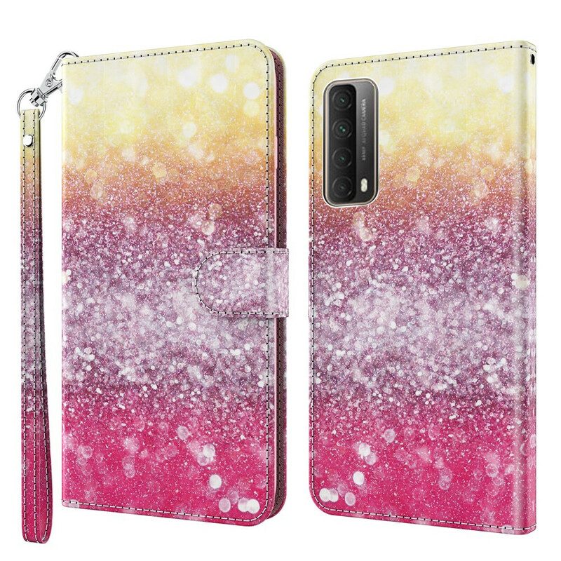 Custodia in pelle Huawei P Smart 2021 Gradiente Glitterato Magenta