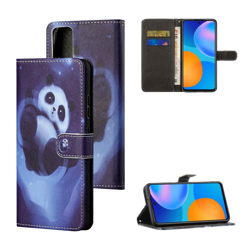 Custodia in pelle Huawei P Smart 2021 Panda Space Con Cordino