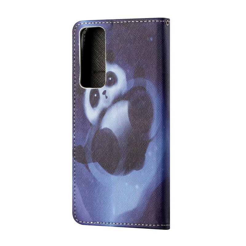 Custodia in pelle Huawei P Smart 2021 Panda Space Con Cordino