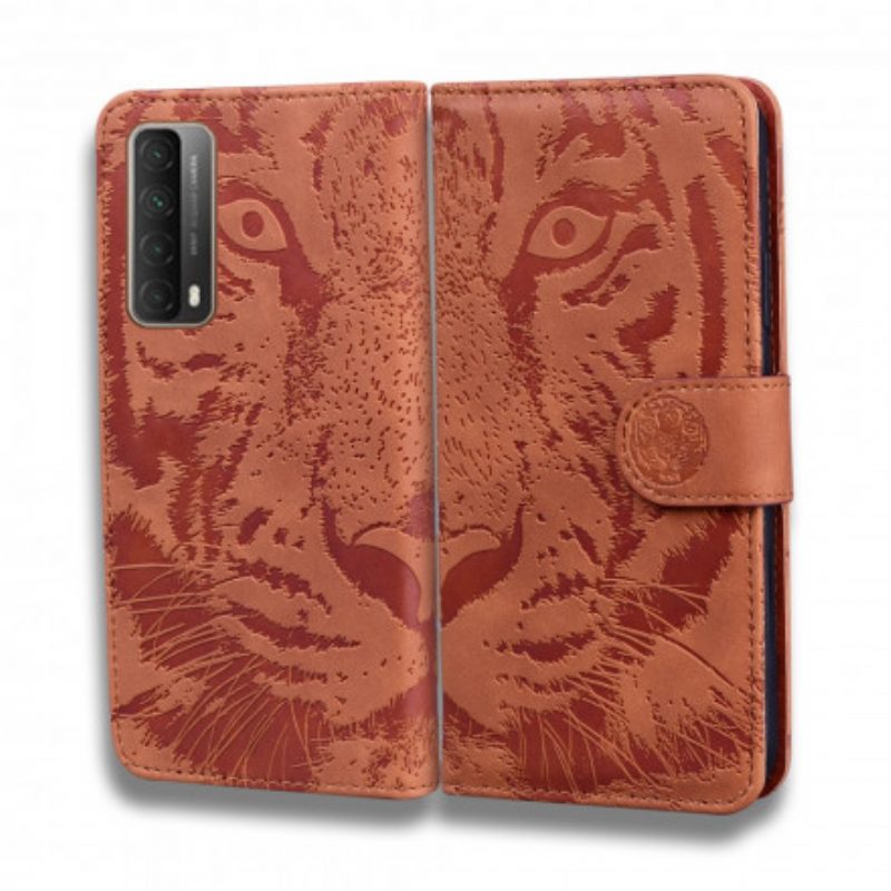 Custodia in pelle Huawei P Smart 2021 Stampa Faccia Di Tigre