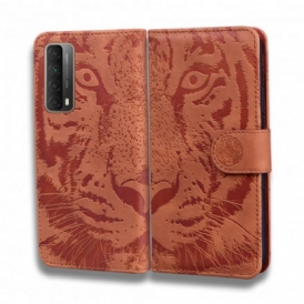 Custodia in pelle Huawei P Smart 2021 Stampa Faccia Di Tigre