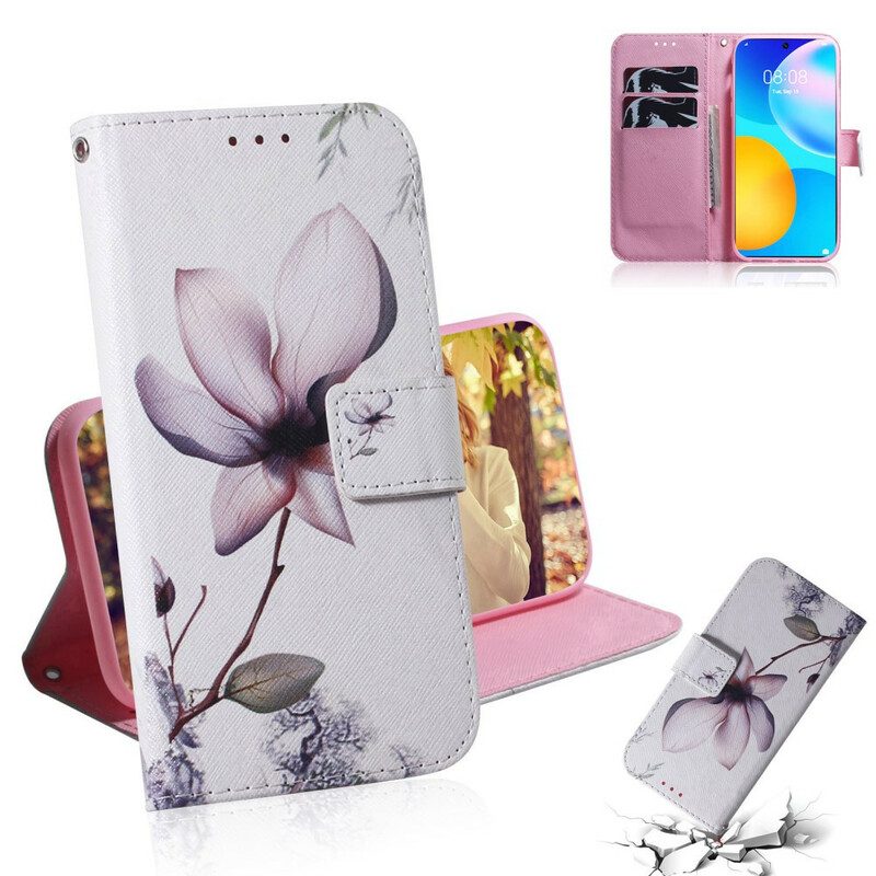 Custodia in pelle Huawei P Smart 2021 Un Fiore Rosa