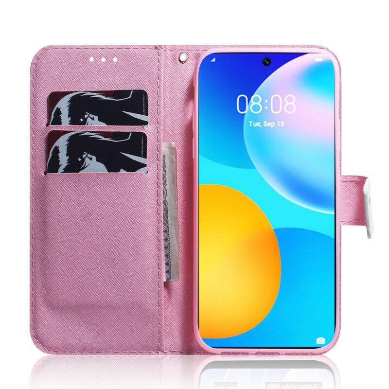 Custodia in pelle Huawei P Smart 2021 Un Fiore Rosa