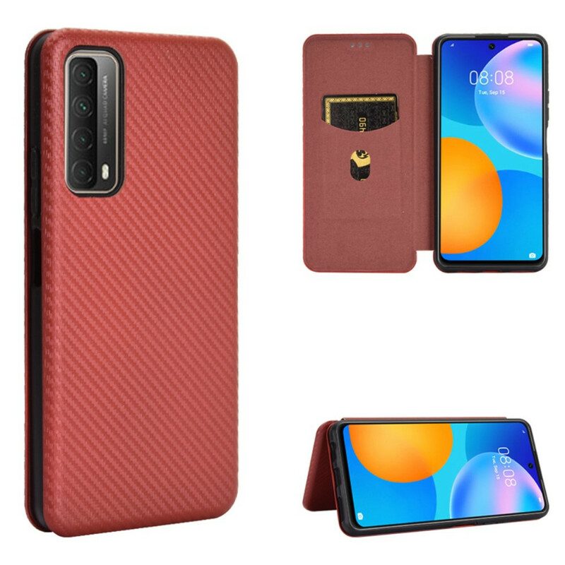 Folio Cover Huawei P Smart 2021 Custodia in pelle Fibra Di Carbonio