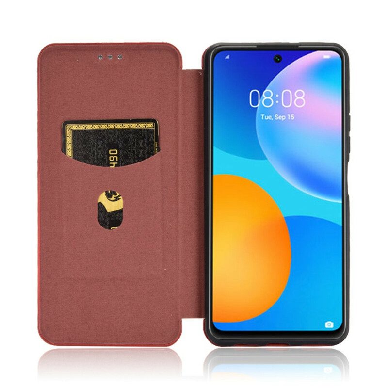 Folio Cover Huawei P Smart 2021 Custodia in pelle Fibra Di Carbonio