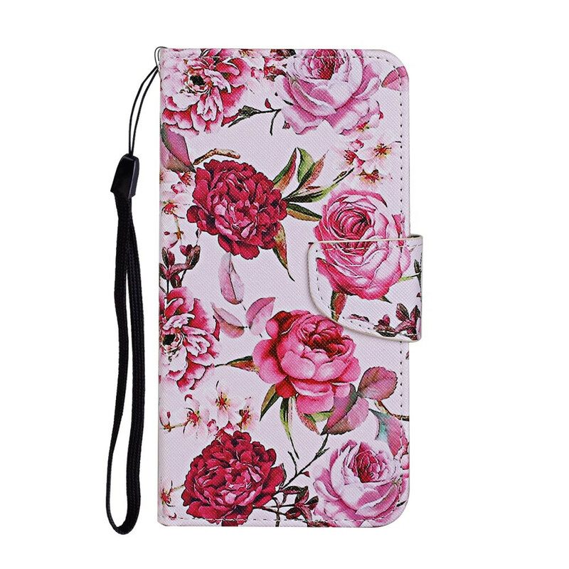 Folio Cover Huawei P Smart 2021 Fiori Magistrali Con Cinturino