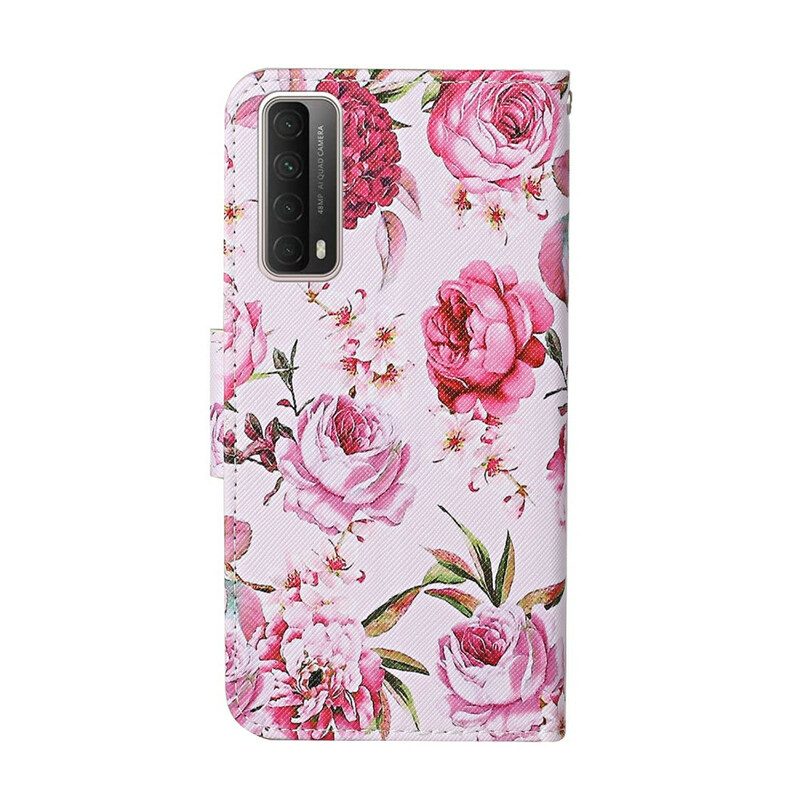 Folio Cover Huawei P Smart 2021 Fiori Magistrali Con Cinturino