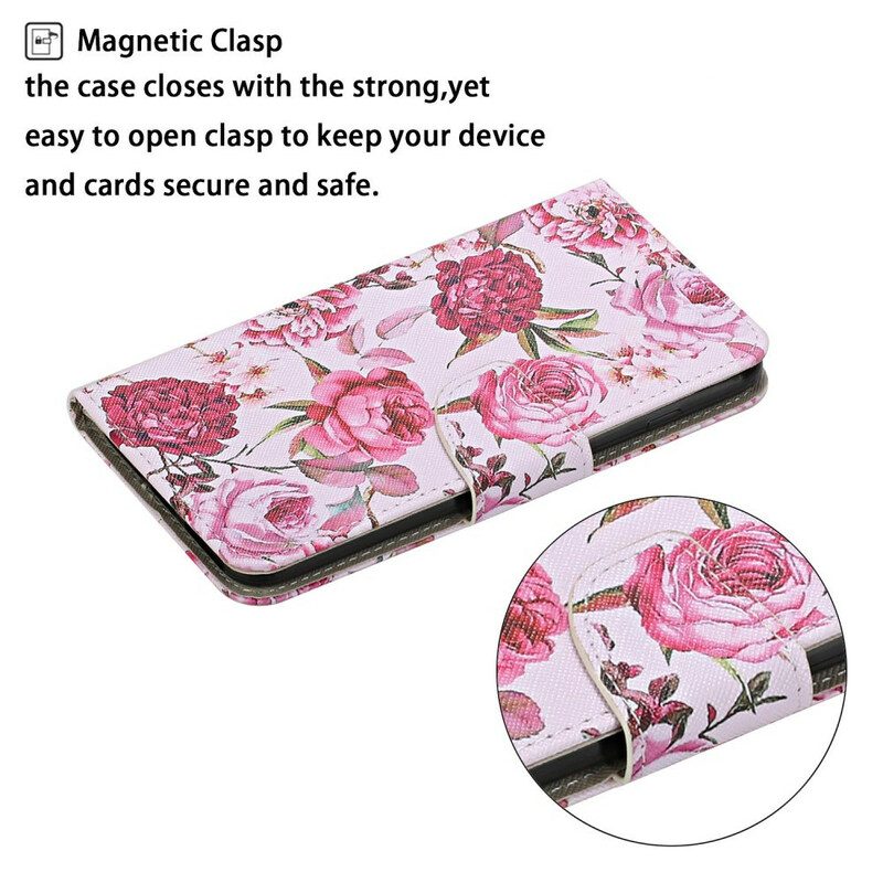 Folio Cover Huawei P Smart 2021 Fiori Magistrali Con Cinturino