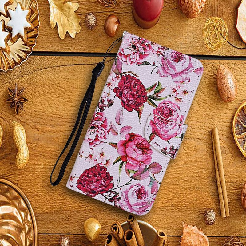 Folio Cover Huawei P Smart 2021 Fiori Magistrali Con Cinturino