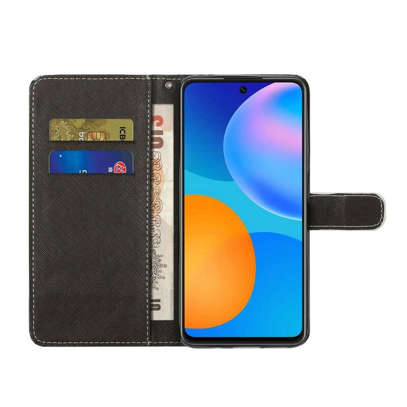 Folio Cover Huawei P Smart 2021 Lupo In Inverno Con Cordino