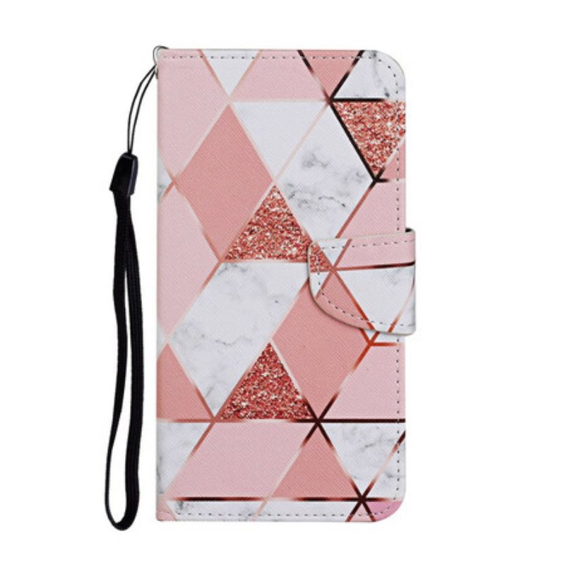 Folio Cover Huawei P Smart 2021 Marmo E Paillettes Con Cinturino