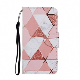 Folio Cover Huawei P Smart 2021 Marmo E Paillettes Con Cinturino