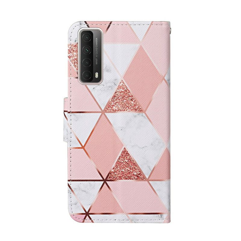 Folio Cover Huawei P Smart 2021 Marmo E Paillettes Con Cinturino