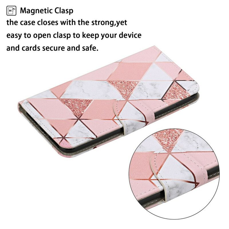 Folio Cover Huawei P Smart 2021 Marmo E Paillettes Con Cinturino