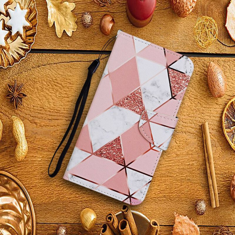 Folio Cover Huawei P Smart 2021 Marmo E Paillettes Con Cinturino