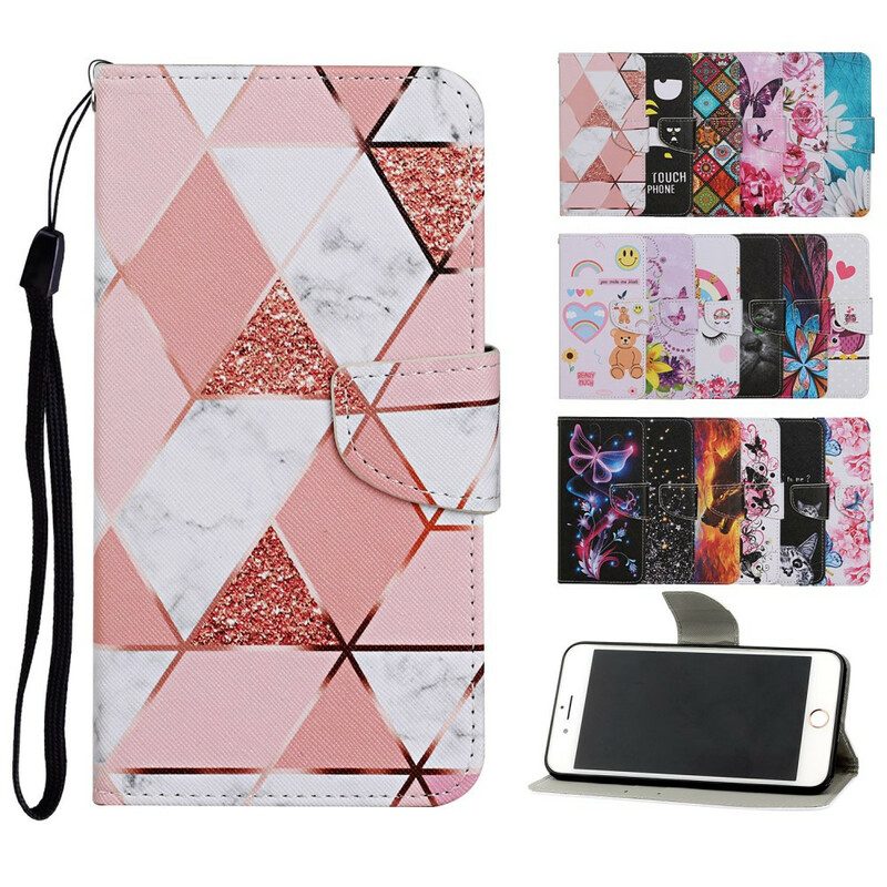 Folio Cover Huawei P Smart 2021 Marmo E Paillettes Con Cinturino