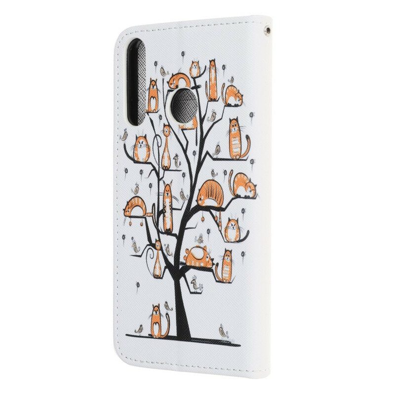 Custodia in pelle Huawei Y6p Gatti Funky Con Cinturino