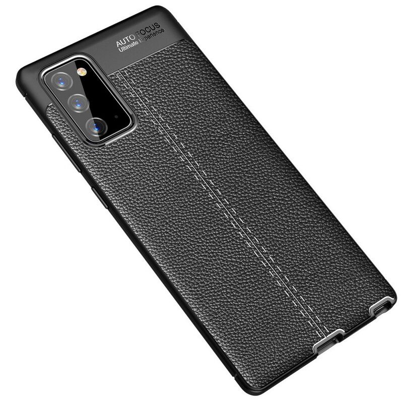 Cover Samsung Galaxy Note 20 Doppia Linea Litchi Effetto Pelle