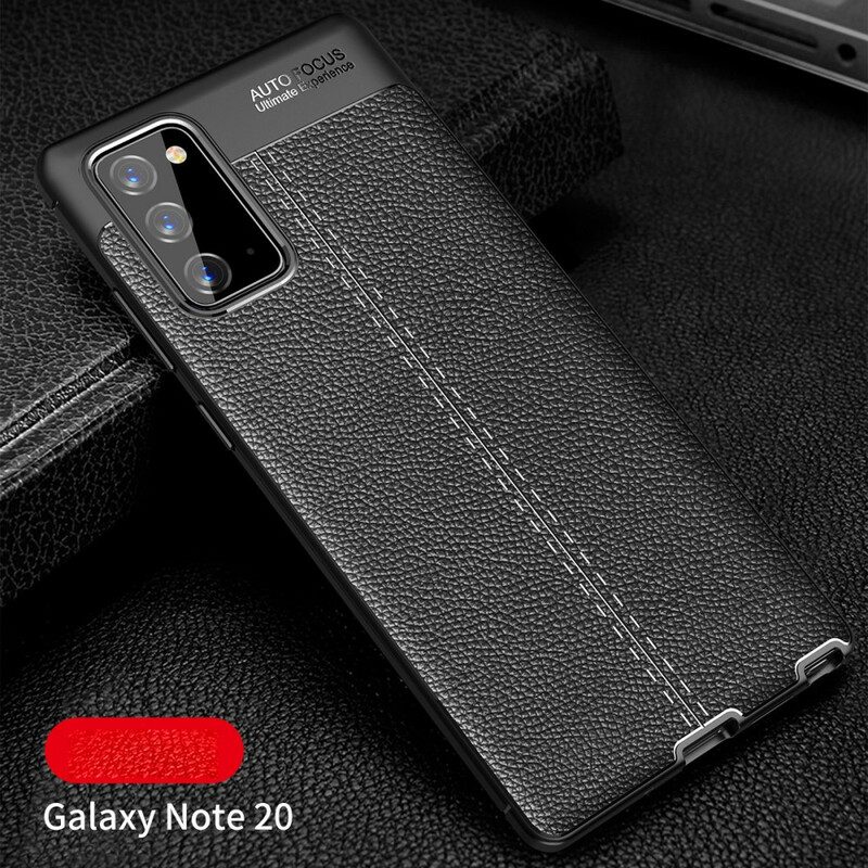 Cover Samsung Galaxy Note 20 Doppia Linea Litchi Effetto Pelle