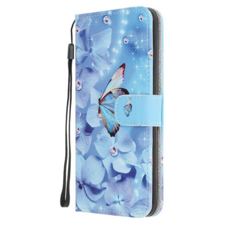 Custodia in pelle Samsung Galaxy Note 20 Farfalle Di Diamanti Strappy