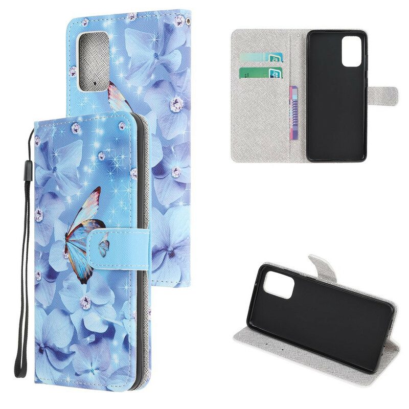 Custodia in pelle Samsung Galaxy Note 20 Farfalle Di Diamanti Strappy