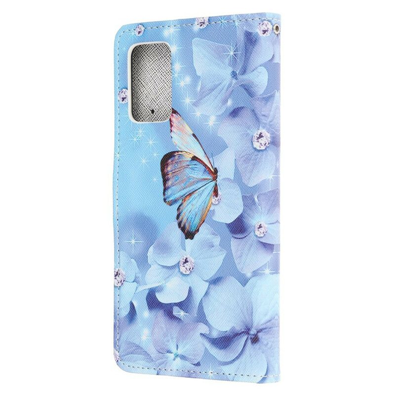 Custodia in pelle Samsung Galaxy Note 20 Farfalle Di Diamanti Strappy