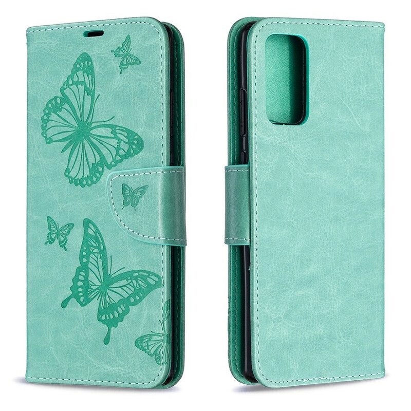 Custodia in pelle Samsung Galaxy Note 20 Folio Cover Farfalle E Lembo Obliquo