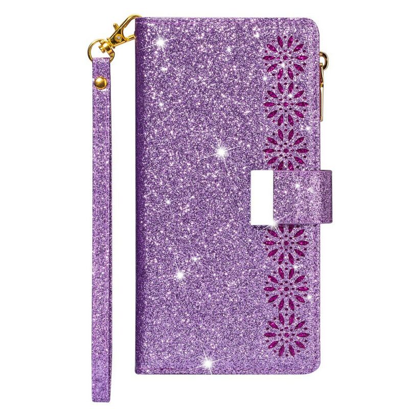 Custodia in pelle Samsung Galaxy Note 20 Portafoglio Portafoglio Con Zip In Paillettes