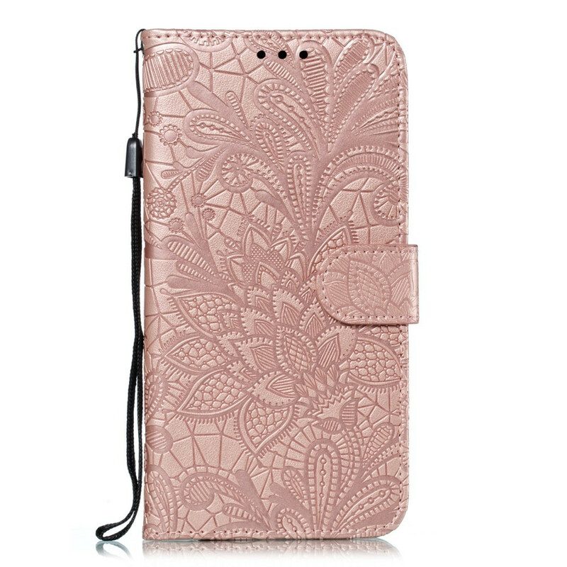 Custodia in pelle Huawei P Smart Z Cinturino Fiori Tribali