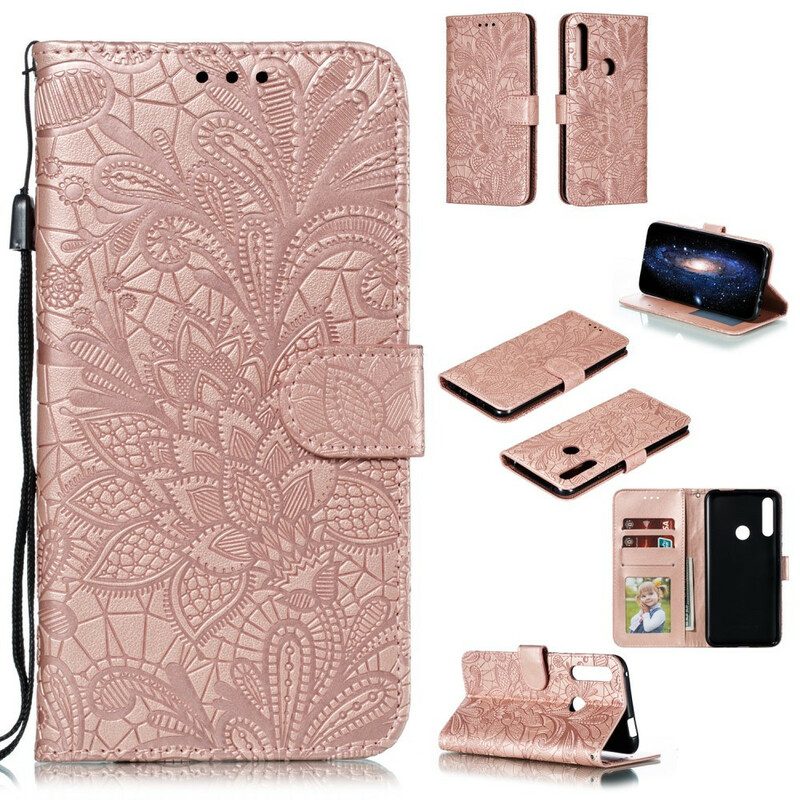 Custodia in pelle Huawei P Smart Z Cinturino Fiori Tribali