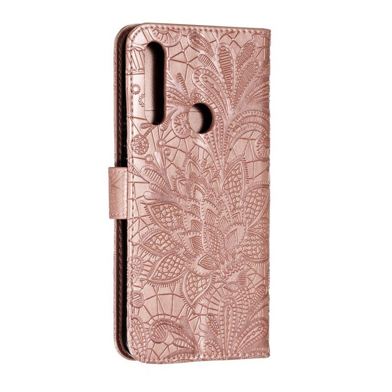 Custodia in pelle Huawei P Smart Z Cinturino Fiori Tribali