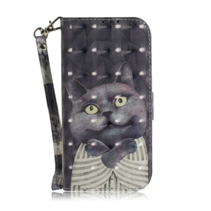 Custodia in pelle Huawei P Smart Z Gatto Grigio Con Cinturino