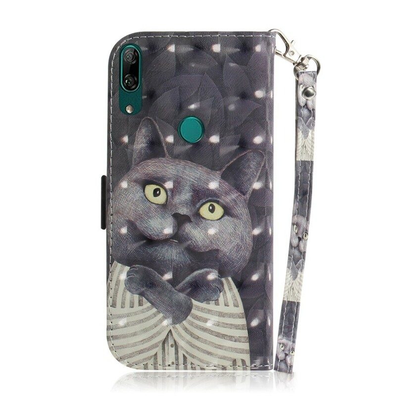 Custodia in pelle Huawei P Smart Z Gatto Grigio Con Cinturino