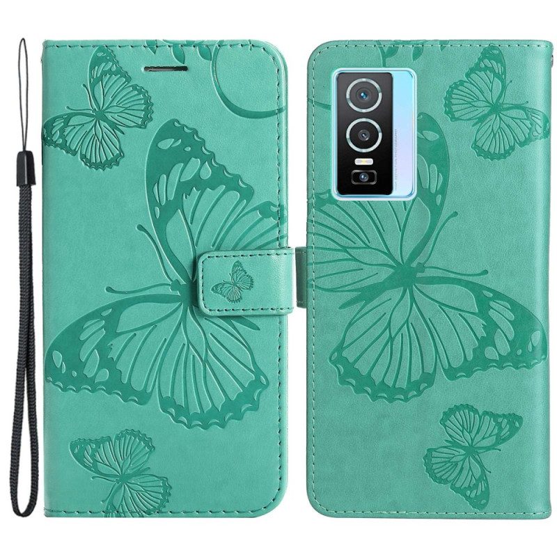 Folio Cover Vivo Y76 5G Farfalle Con Cinturino Gigante